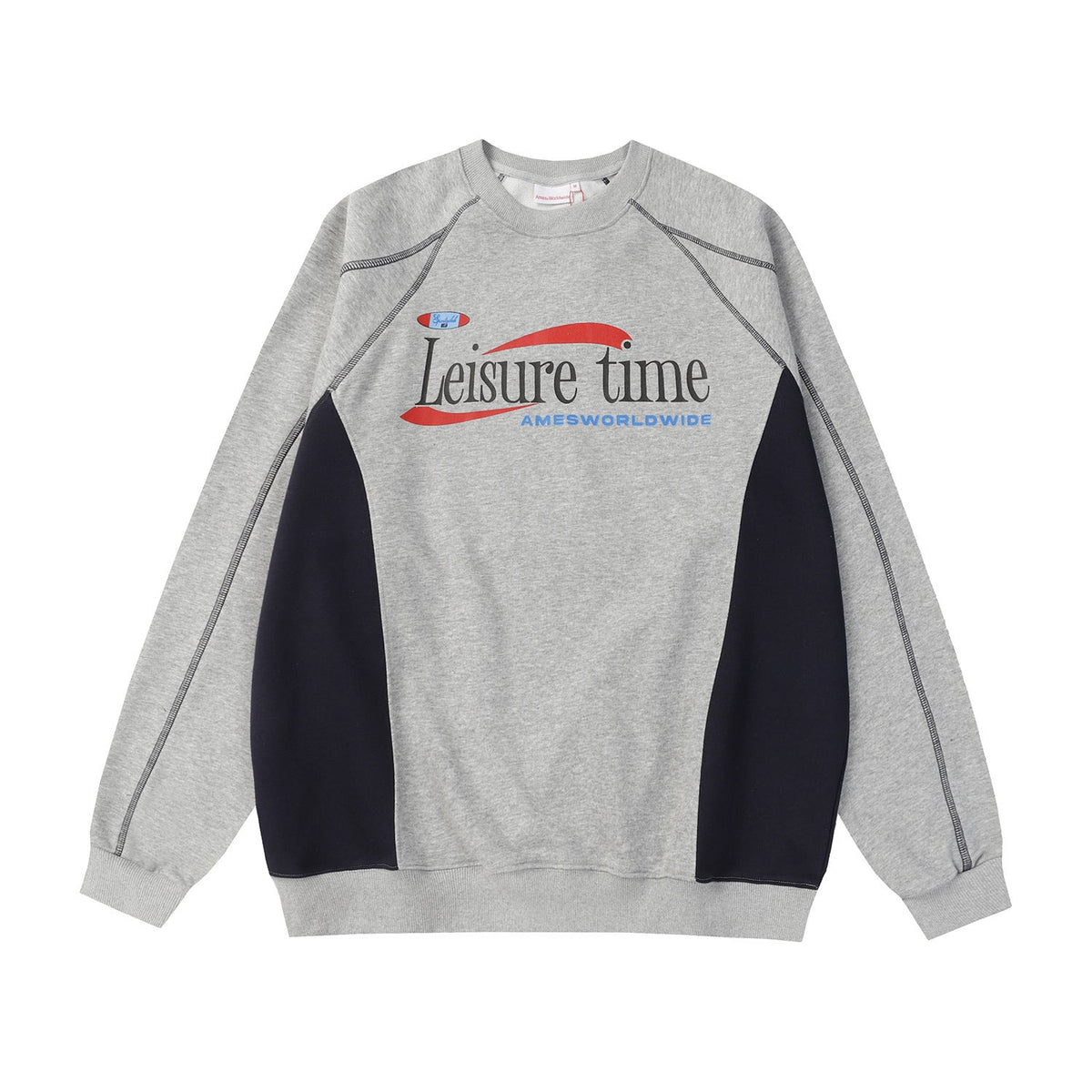 Vintage Letter Print Contrast Color Splice Sweatshirt