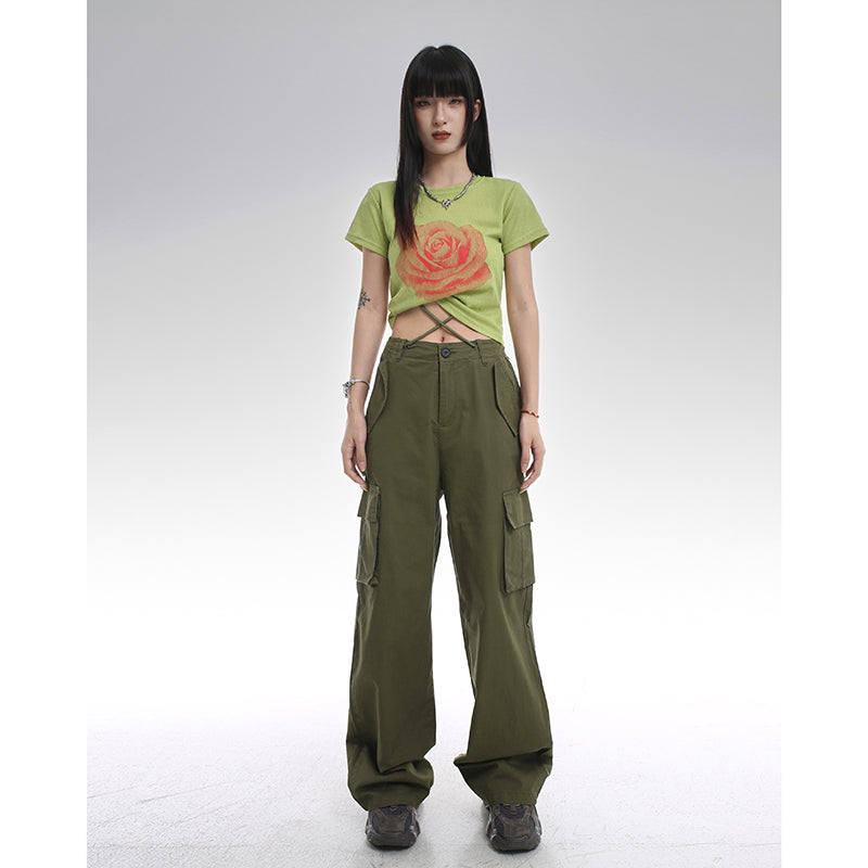 Buttoned Straight-Leg Cargo Pants