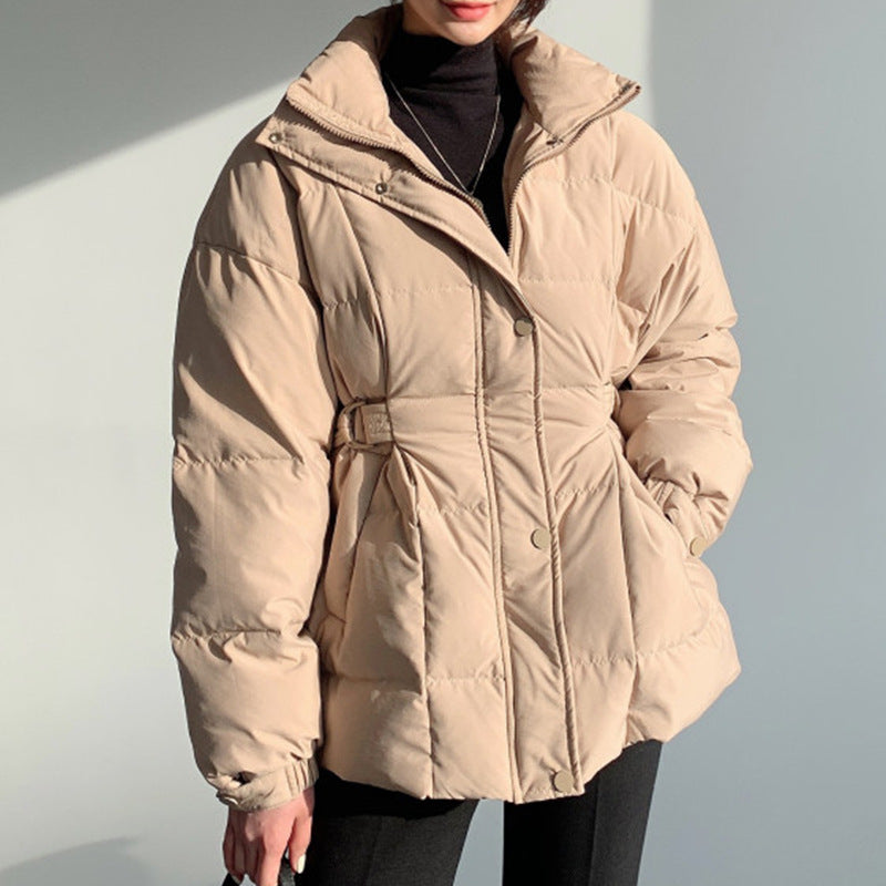 Simple Solid Color Zip Up Puffer Jacket