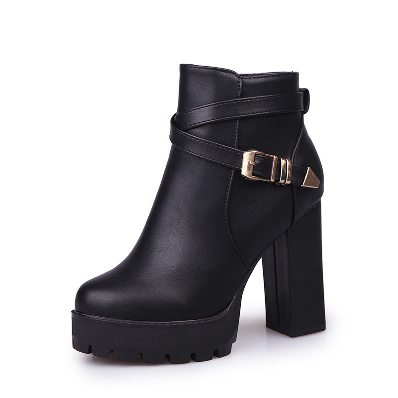 Chunky Heel Martin Thermal Knight Boots