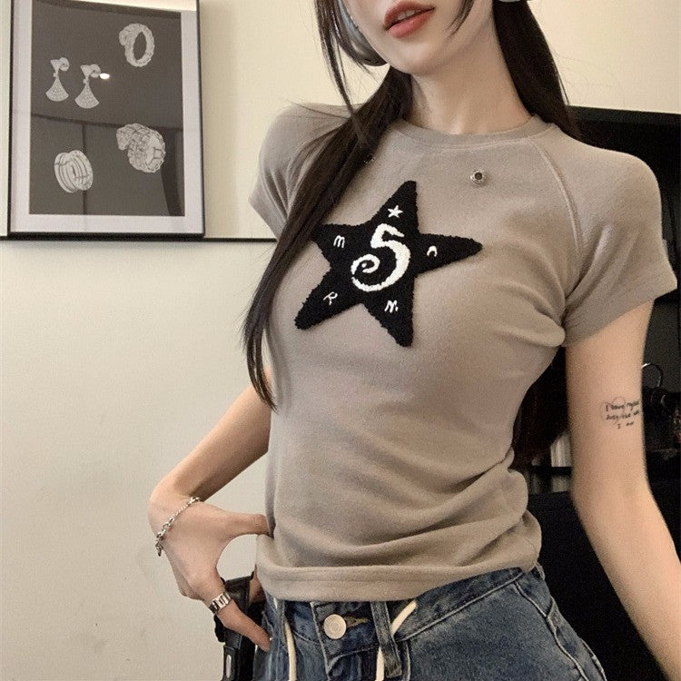 Embroidered Fuzzy Star Baby Tee