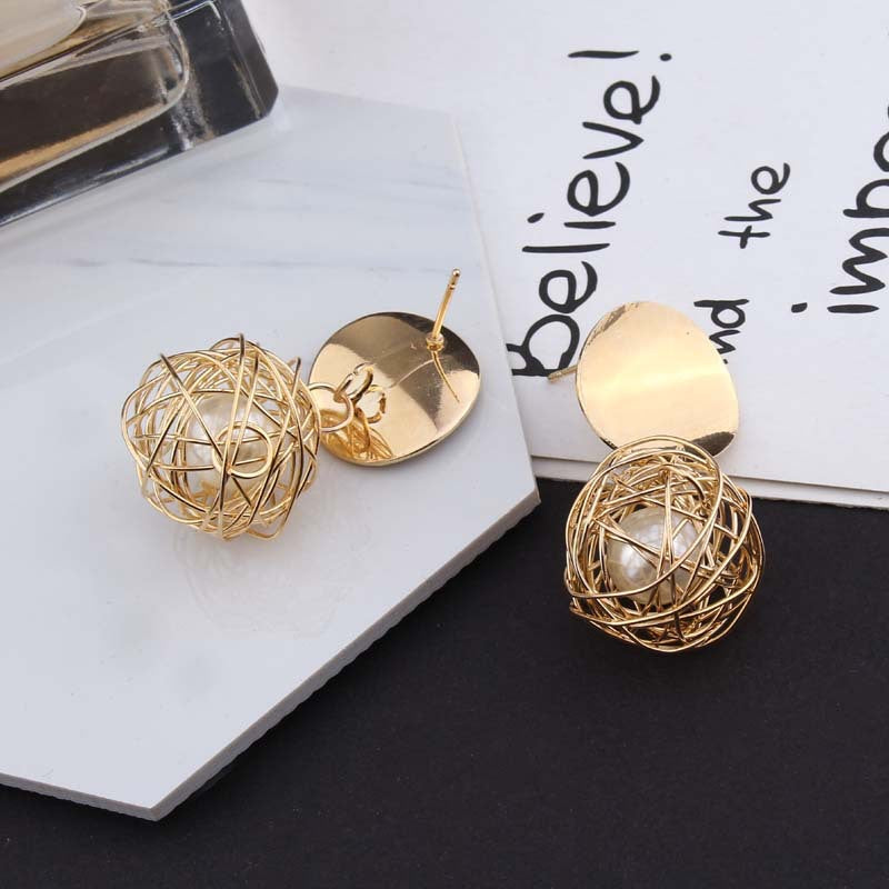 Temperament Woven Ball Pearl Earrings