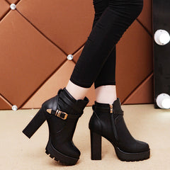 Chunky Heel Martin Thermal Knight Boots