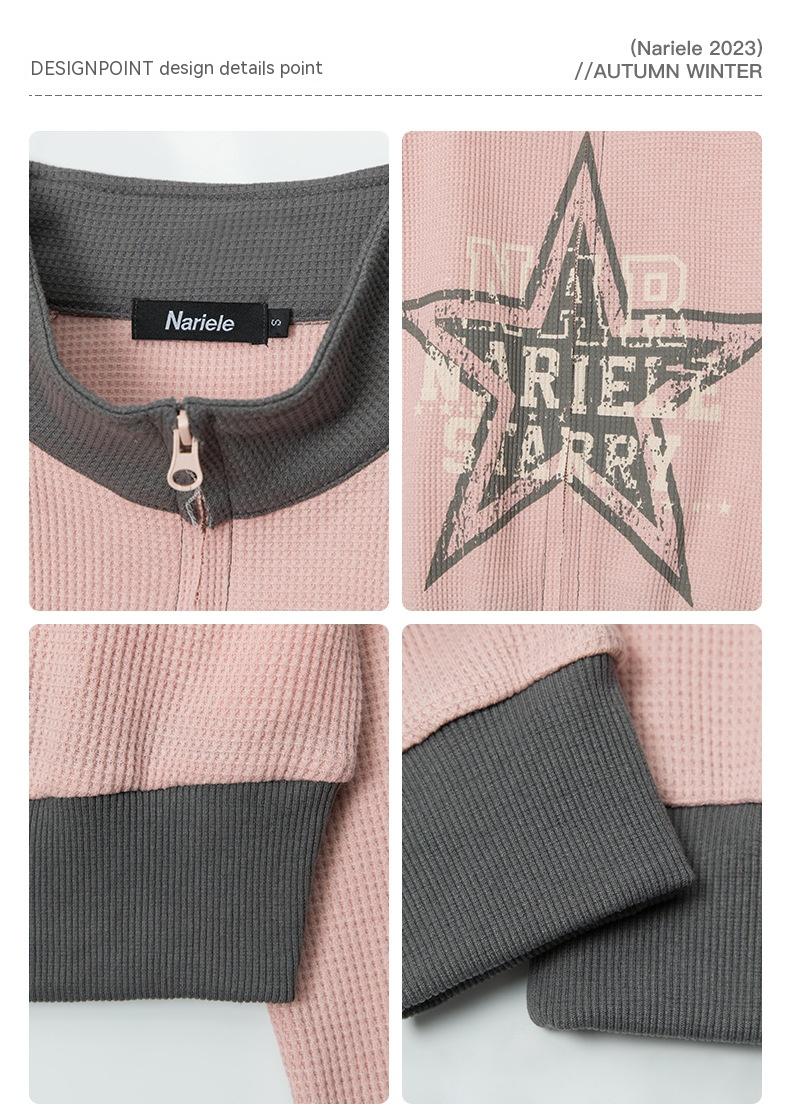 Contrast Color Star Letter Print Short Jacket