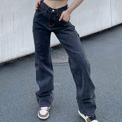 High waist pocket all-match jeans