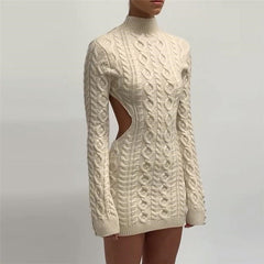 Long Sleeve Round Neck Slim Knitted Dress