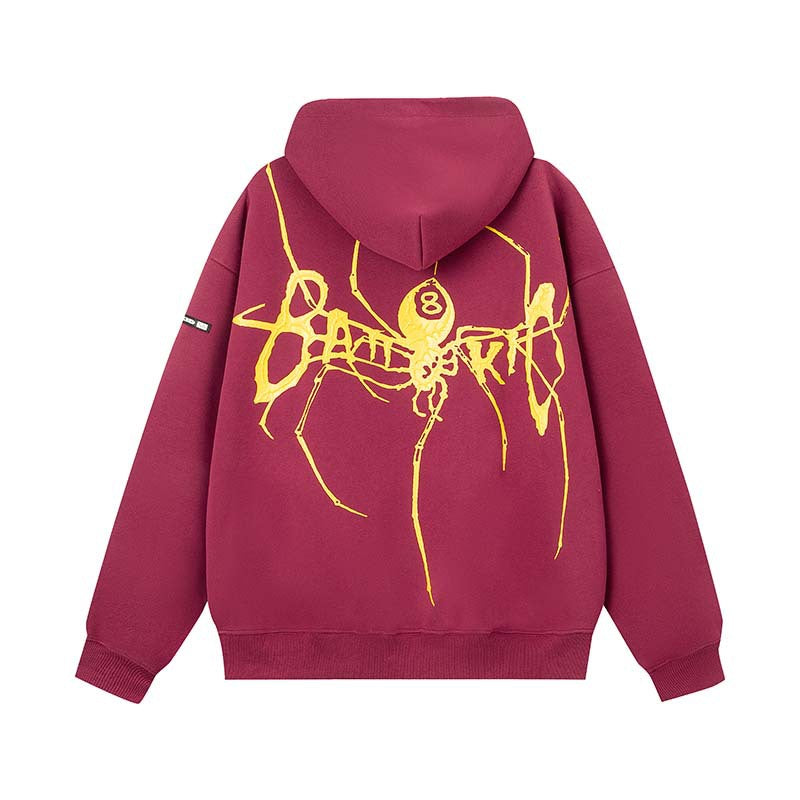 Embroidery Spider Zip Up Oversized Hoodie