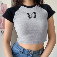 Butterfly Print Tight-Fitting T-Shirt