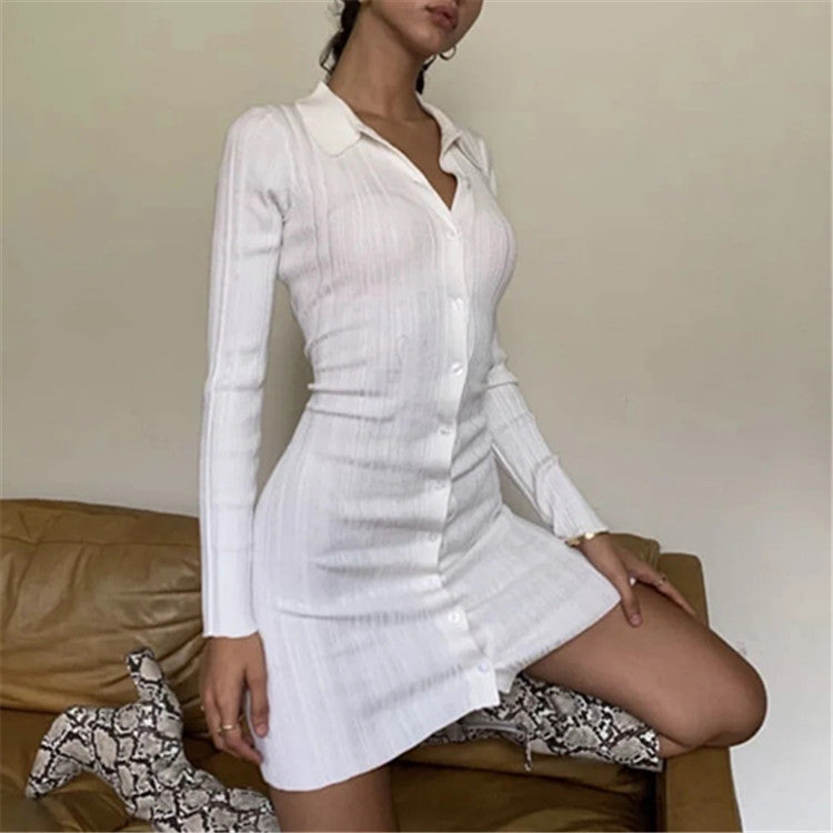 Slim Polo Collar Knit Long Sleeve Dress