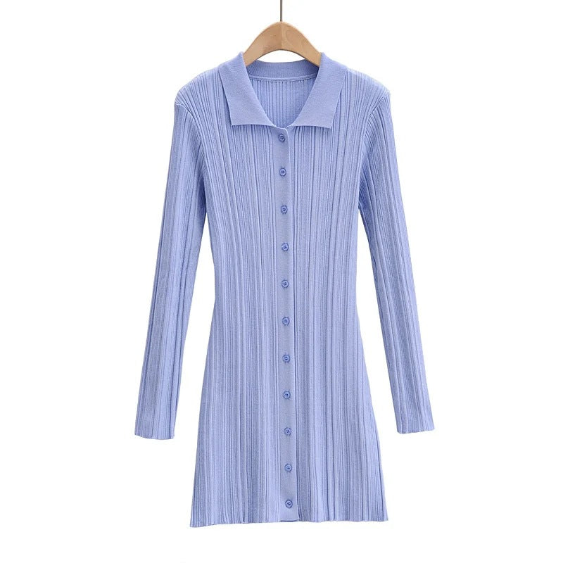 Slim Polo Collar Knit Long Sleeve Dress