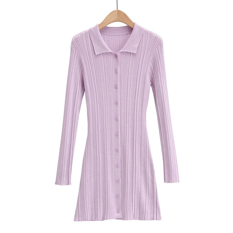 Slim Polo Collar Knit Long Sleeve Dress