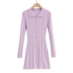 Slim Polo Collar Knit Long Sleeve Dress