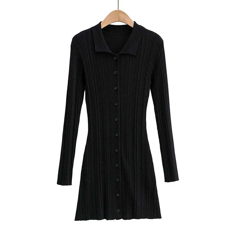 Slim Polo Collar Knit Long Sleeve Dress