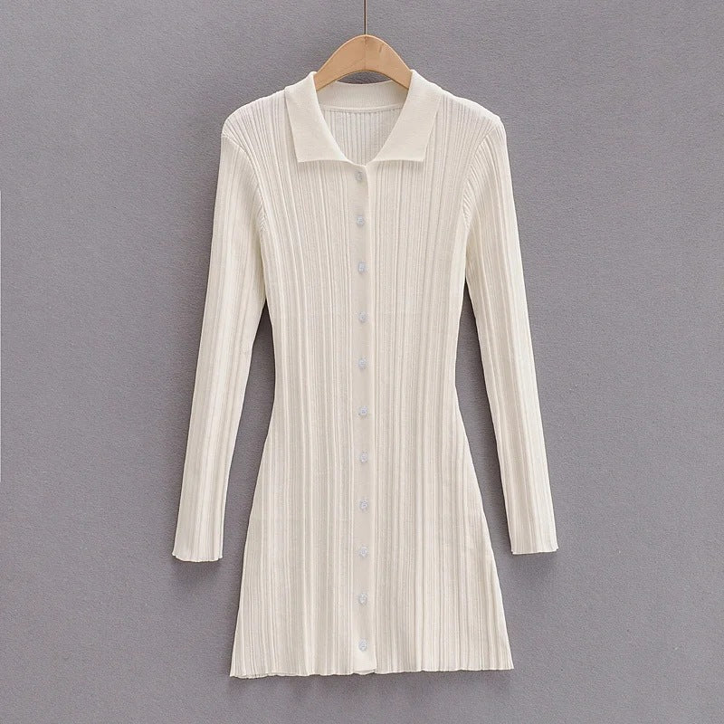 Slim Polo Collar Knit Long Sleeve Dress