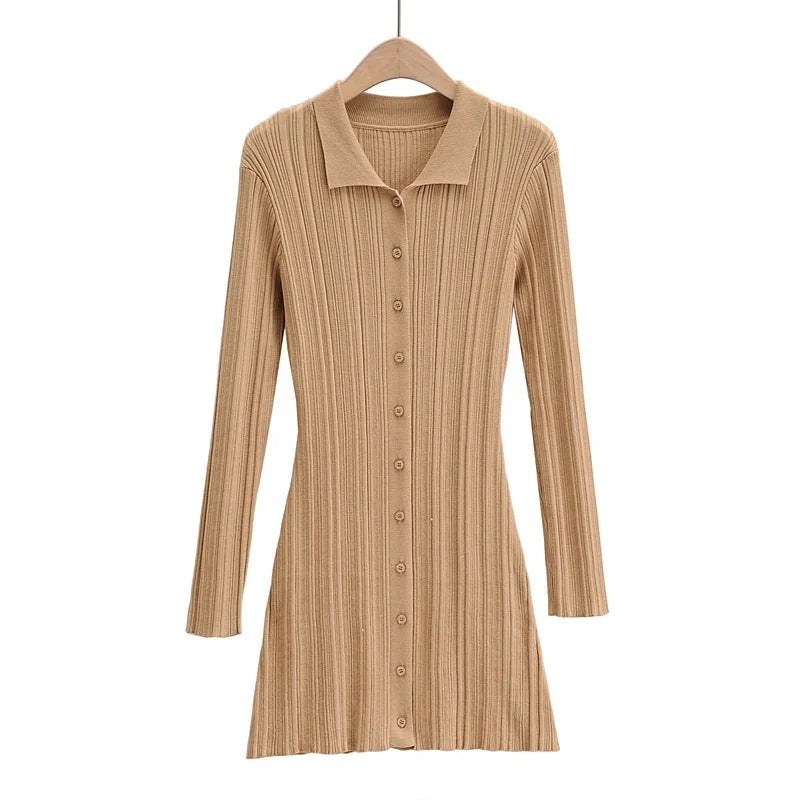 Slim Polo Collar Knit Long Sleeve Dress