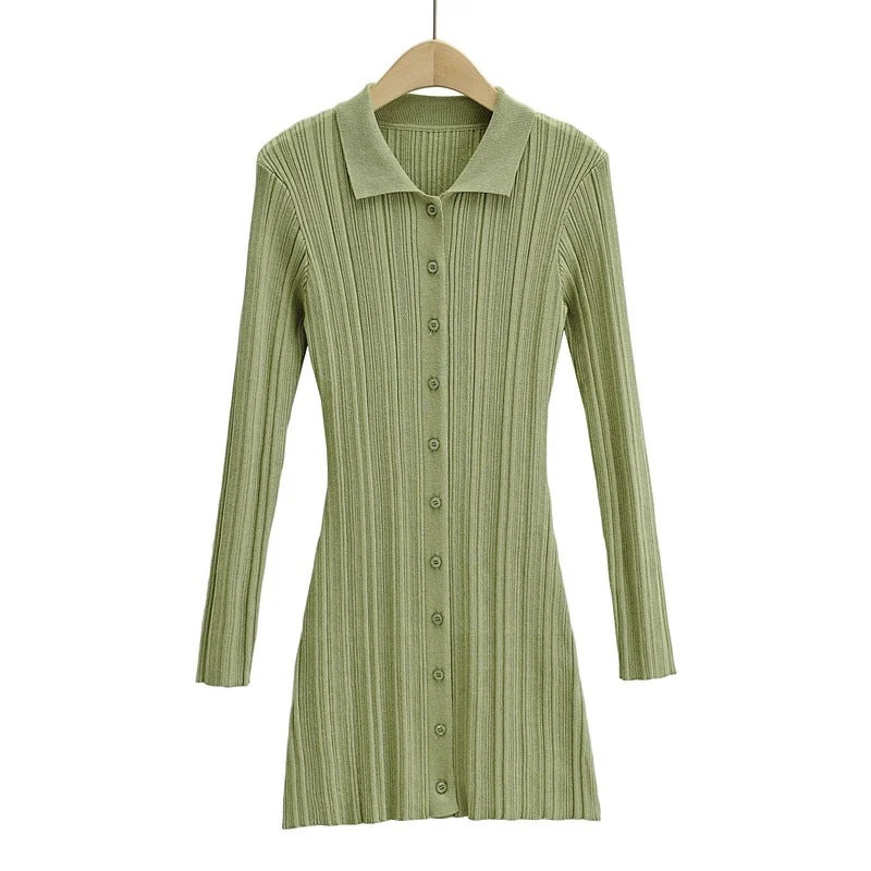 Slim Polo Collar Knit Long Sleeve Dress