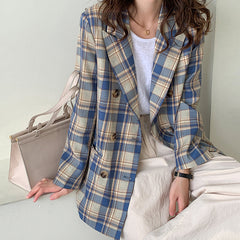 Autumn Suit Loose Blue Plaid Jacket