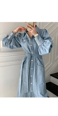 French Retro Temperament Port Style Denim Dress