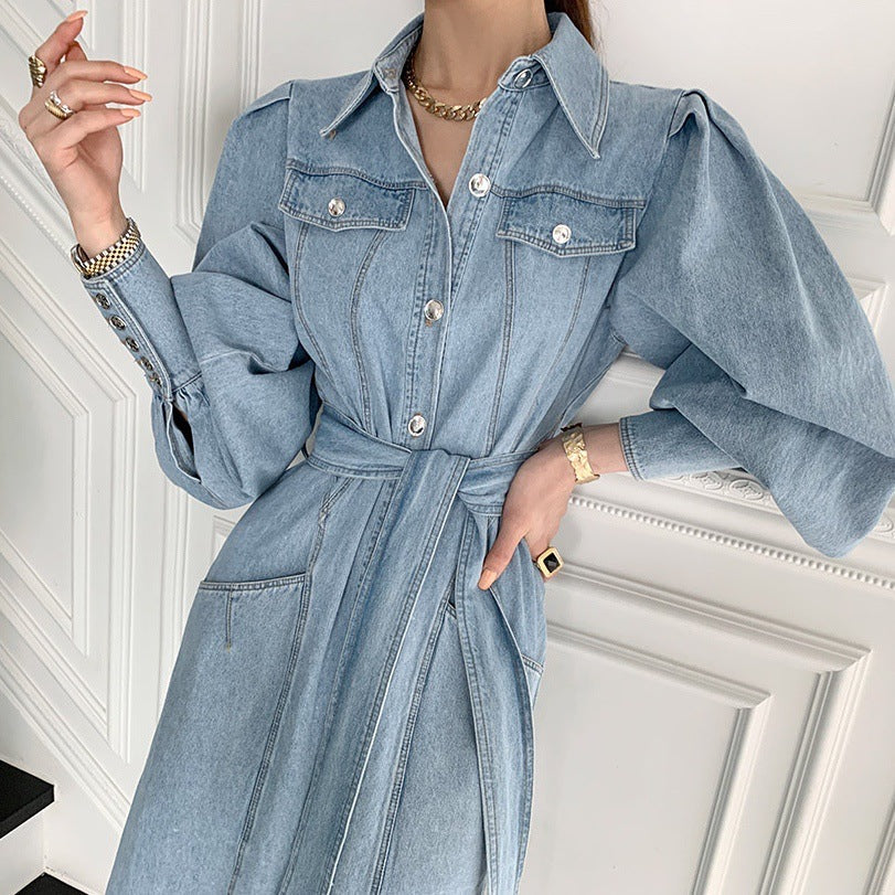 French Retro Temperament Port Style Denim Dress