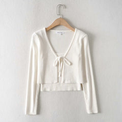 Flat-mouth Threaded Camisole Knitted Cardigan