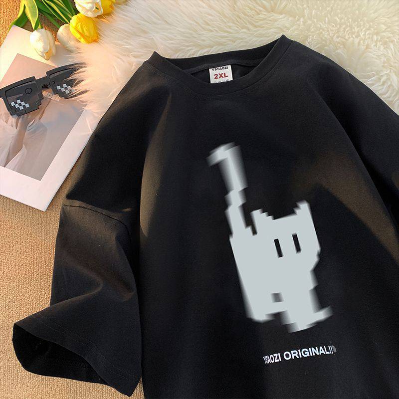 Cartoon Cat Print Oversized Short Sleeve Tee