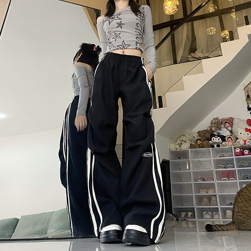 Vintage Pleated Piping Details Sweatpants