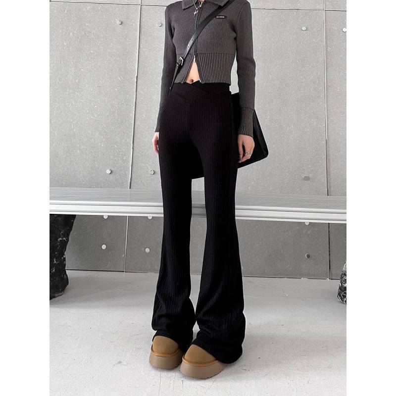 Solid High Rise Flare Leg Pants