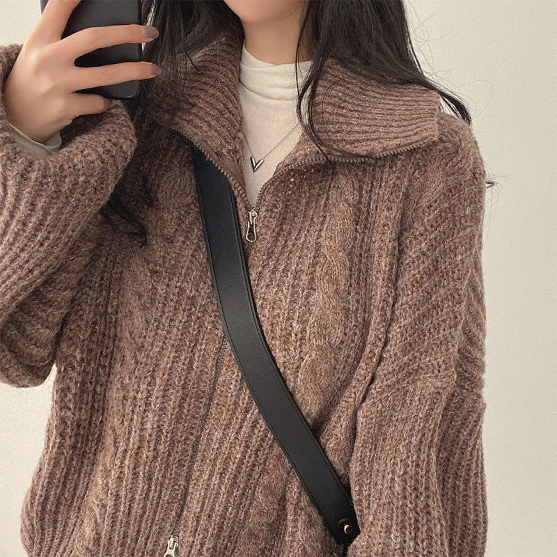 Cable Knit Oversized Zip Up Cardigan