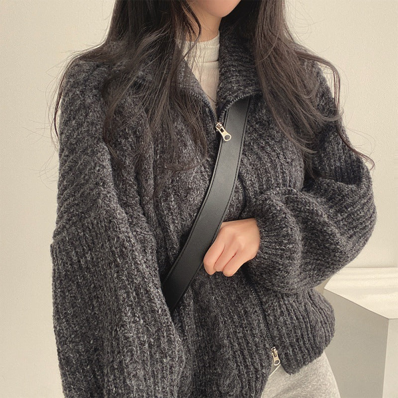 Cable Knit Oversized Zip Up Cardigan