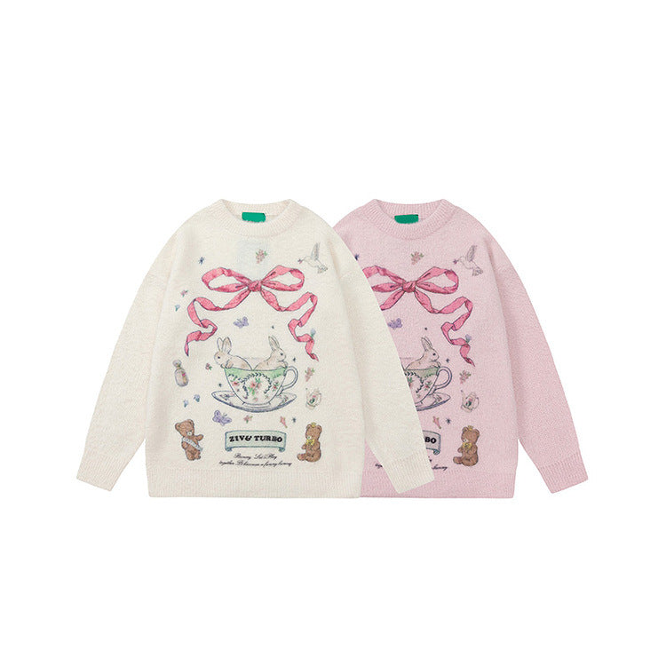 Aesthetic Rabbit Print Oversized Sweater