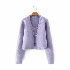 Knitted Purple Sling V-neck Cardigan