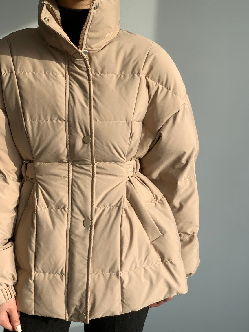 Simple Solid Color Zip Up Puffer Jacket