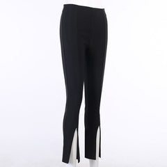 Solid Color Feet Zipper Slit Slim Trousers