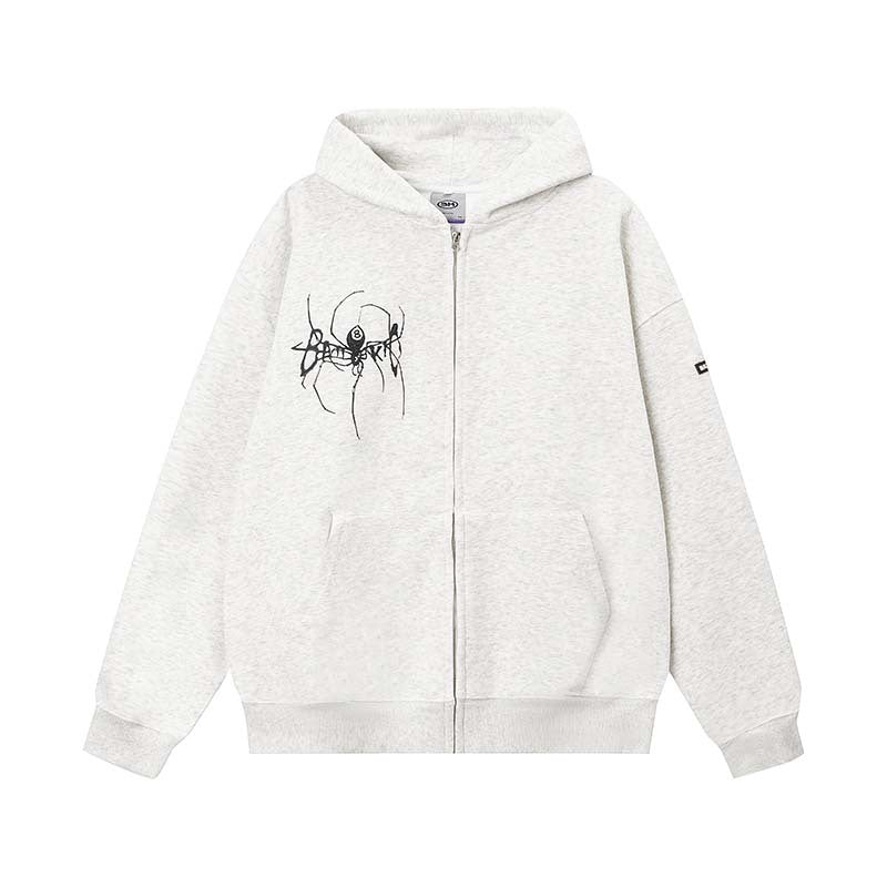 Embroidery Spider Zip Up Oversized Hoodie