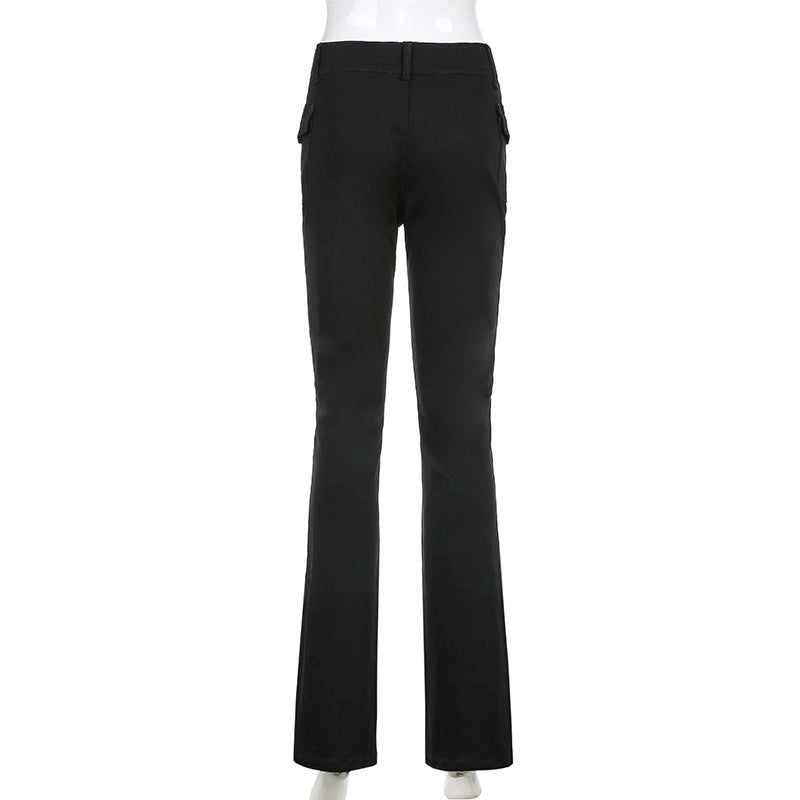 Low-waist Side Pockets Retro Trousers