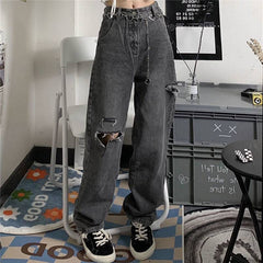 High Street Retro Loose Thin High Waist Jeans