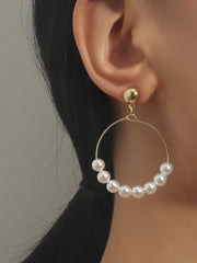 Elegant White Pearls Round Hoop Earrings