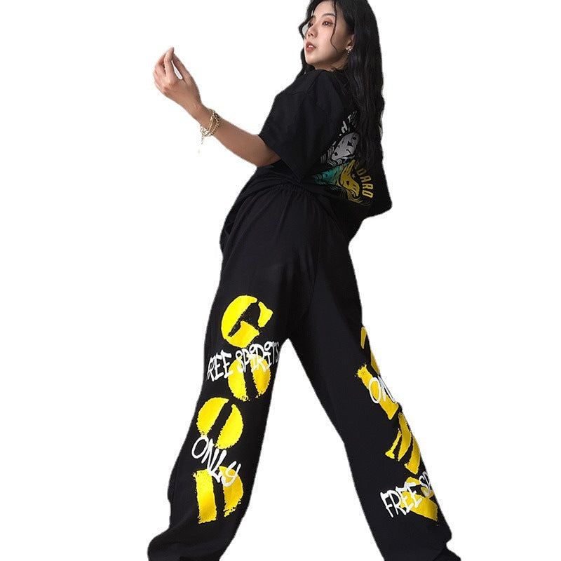 Punk Letter Graphic Black Baggy Sweatpants