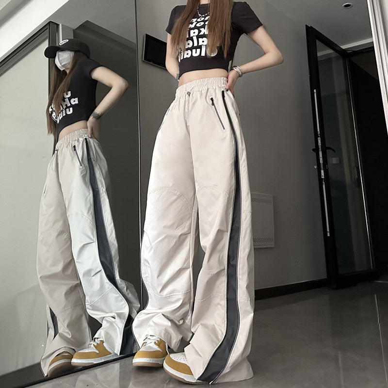 Side Zip Up Contrasting Straight Leg Sweatpants