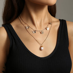 Freshwater Pearl Butterfly Multi-layer Necklace