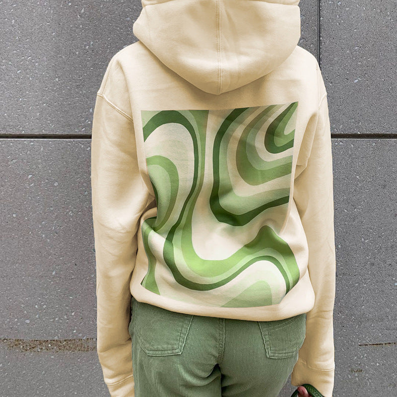 Irregular Ripple Printed Hooded Sweater