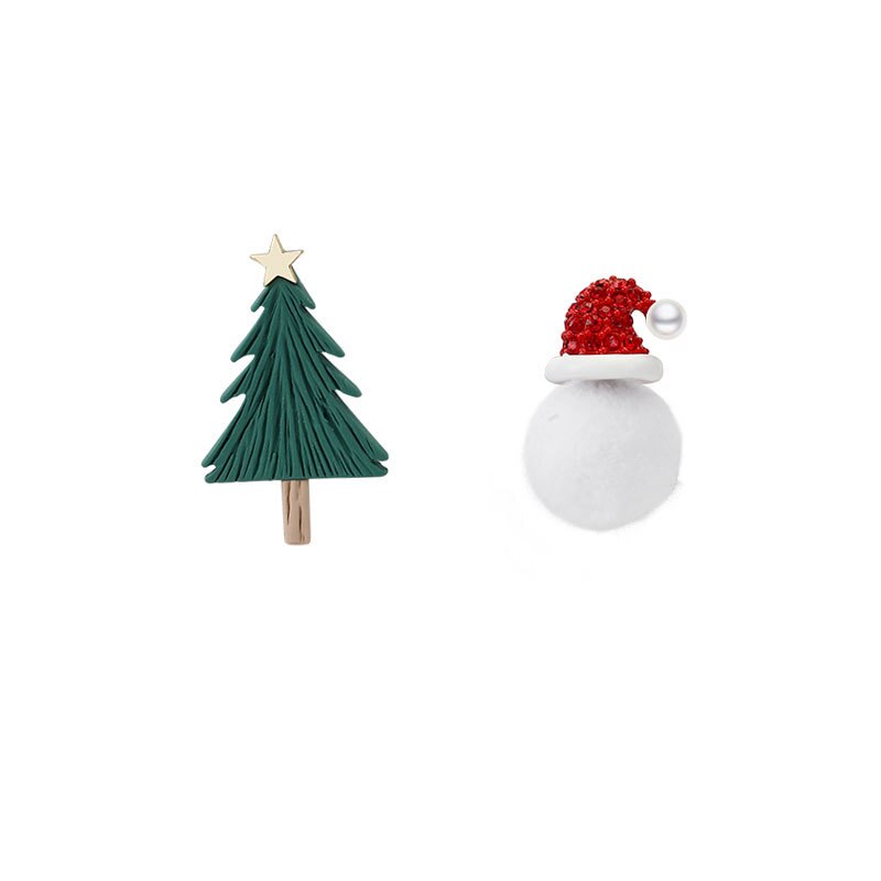 Diamond Christmas tree hat fur ball earrings