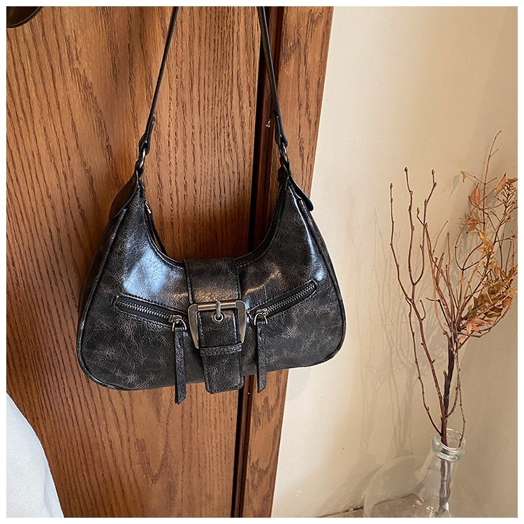 Vintage Buckled Strap Pu Leather Shoulder Bag