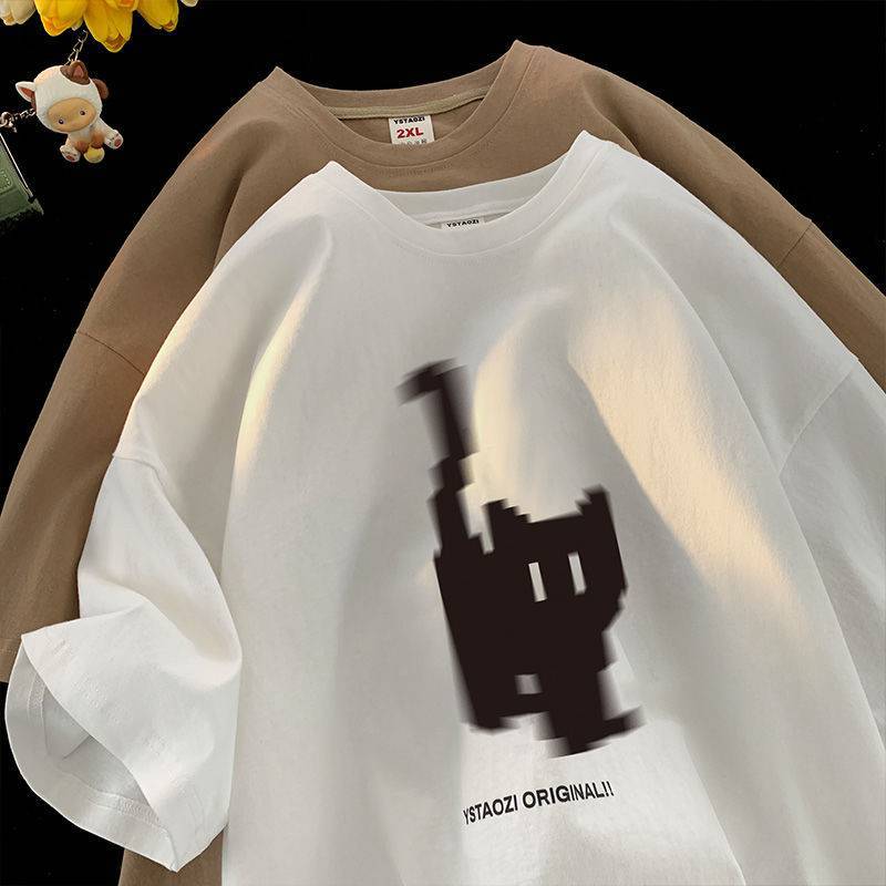 Cartoon Cat Print Oversized Short Sleeve Tee