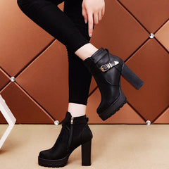 Chunky Heel Martin Thermal Knight Boots