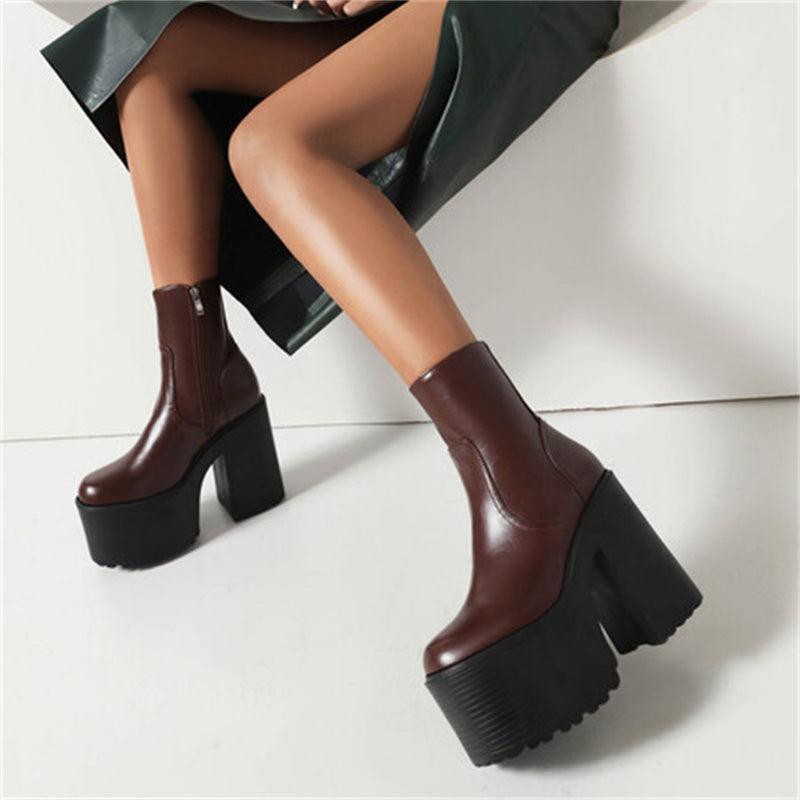 Chunky Heel Round Toe Platform Boots