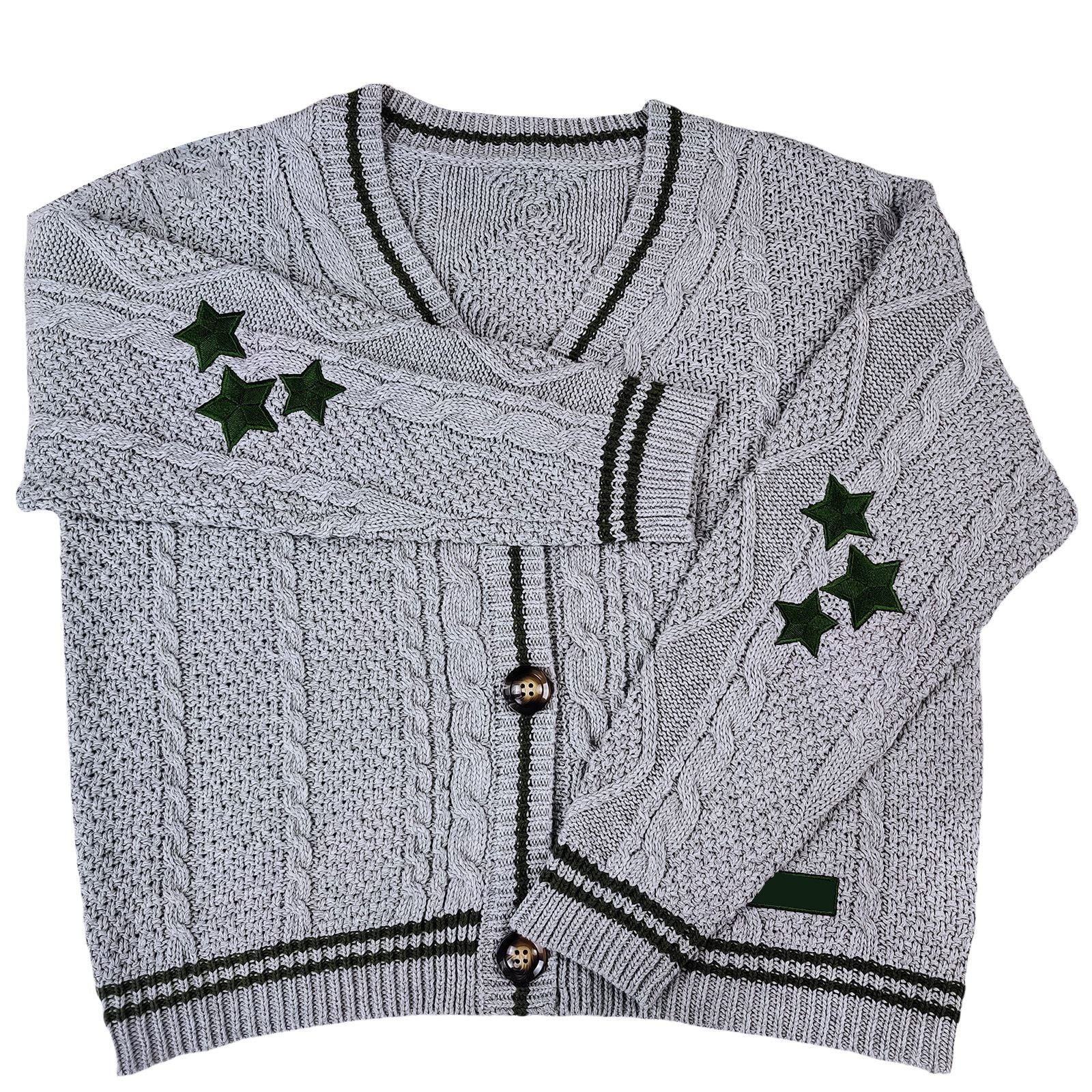 Oversize Star Embroidered Cable Knit Cardigan