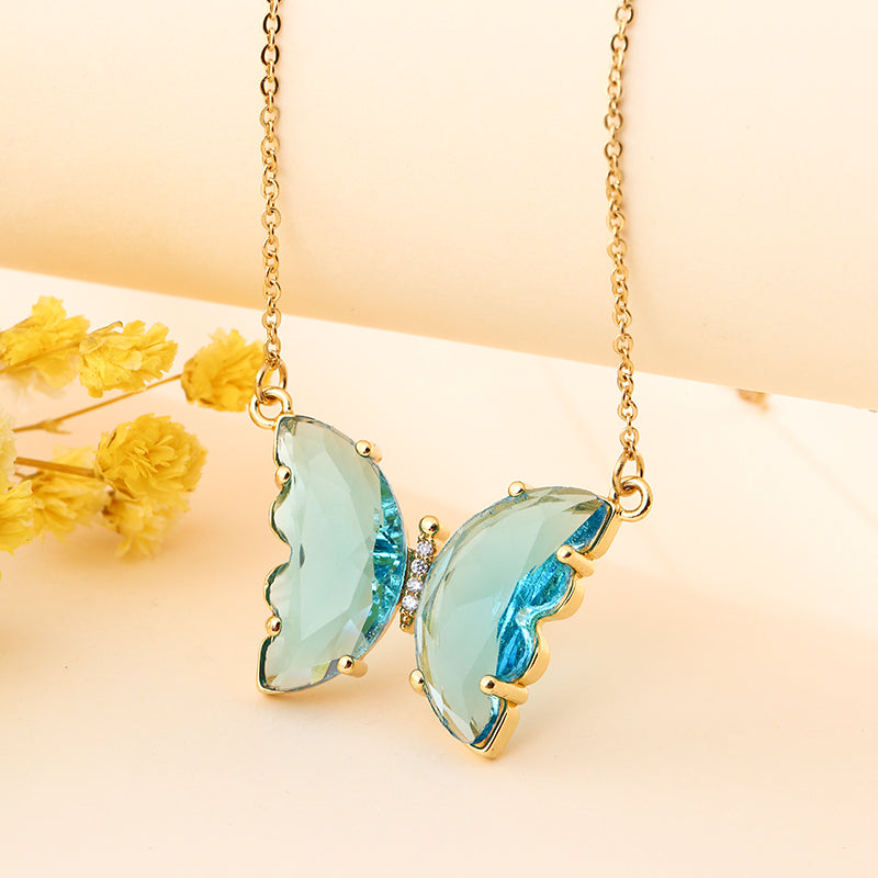 Crystal glass butterfly necklace