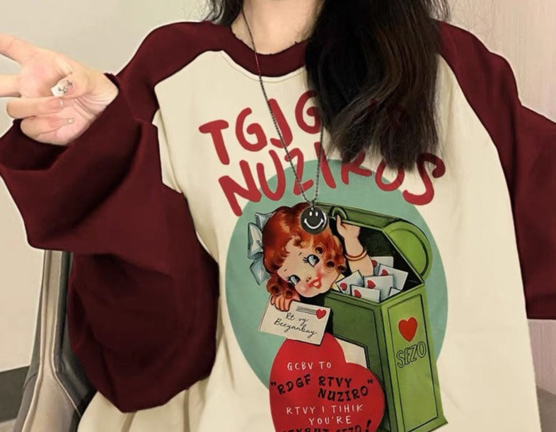 Cartoon Print Raglan Sleeve Oversized Tee