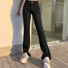 Low-waist Side Pockets Retro Trousers